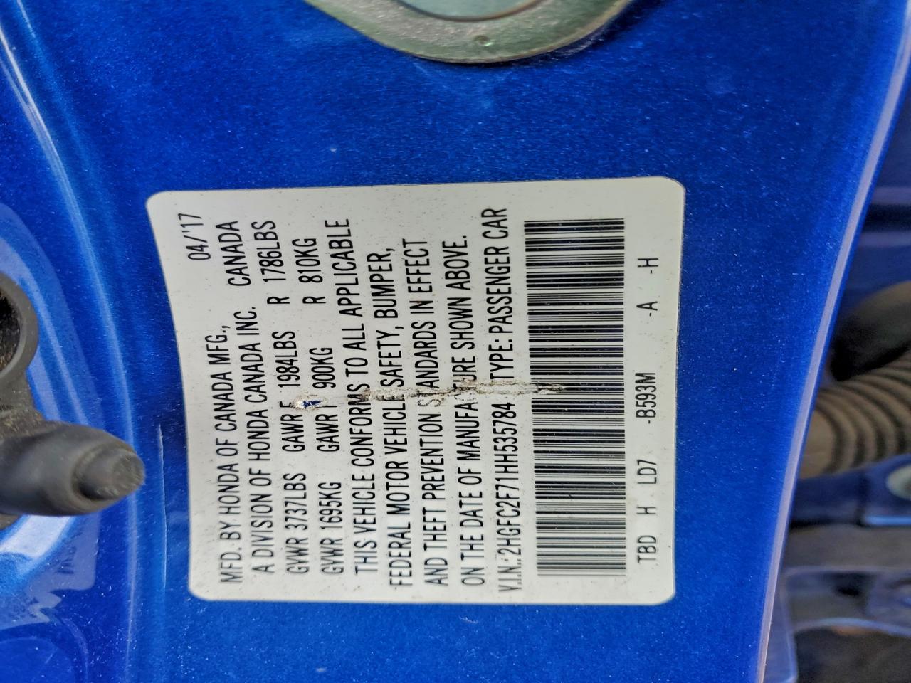 Lot #3311676240 2017 HONDA CIVIC EX