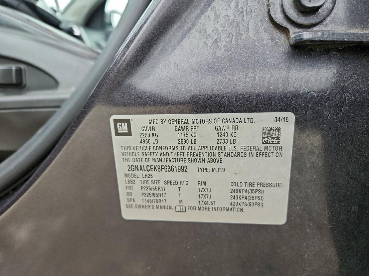 Lot #3305389326 2015 CHEVROLET EQUINOX LT