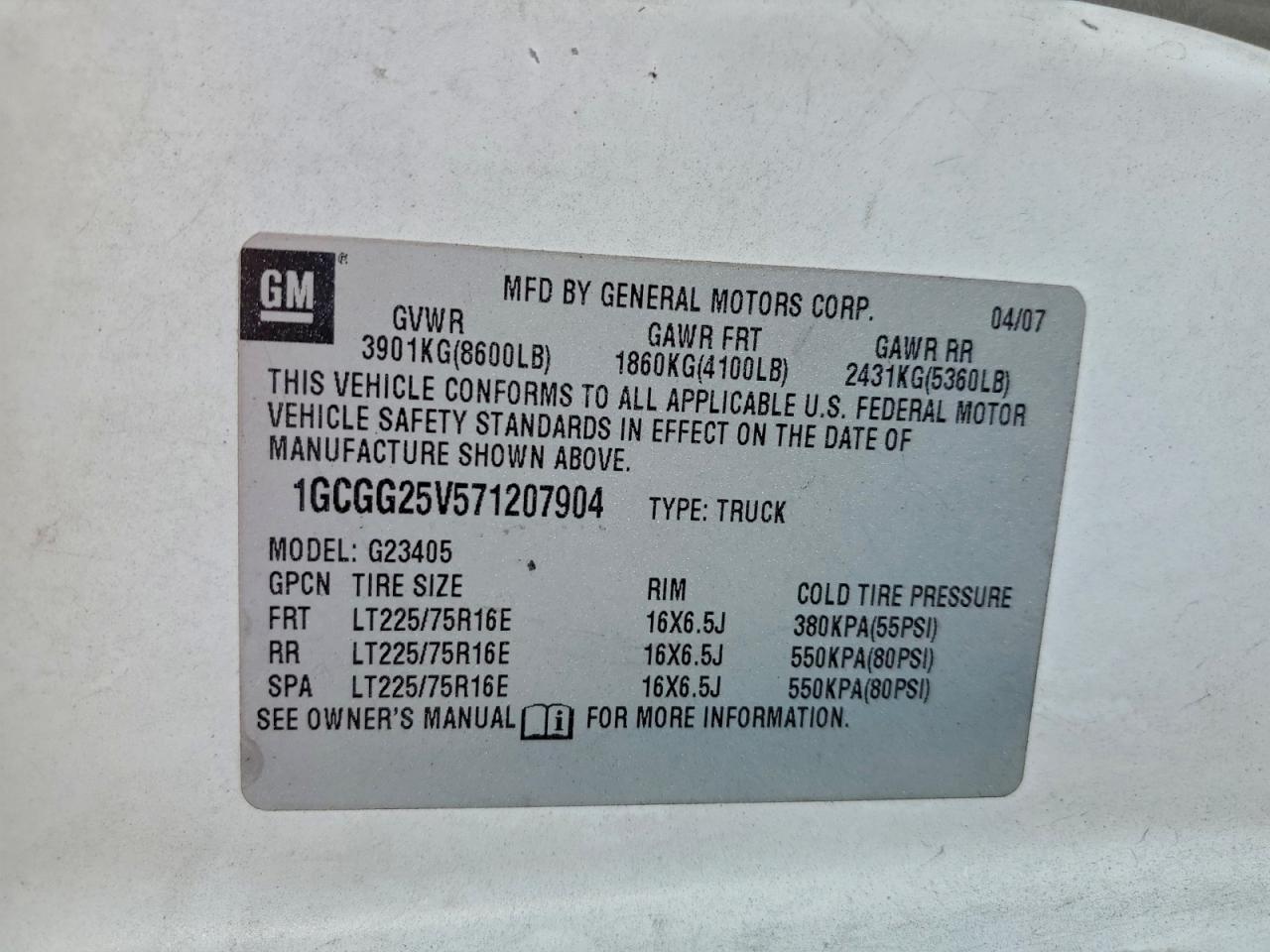 Lot #3305584121 2007 CHEVROLET EXPRESS G2