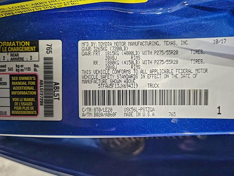 2018 TOYOTA TUNDRA CRE #3305357310