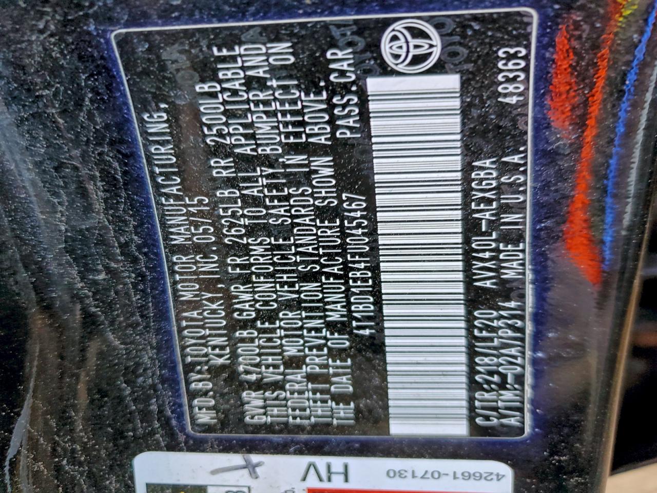 Lot #3318870920 2015 TOYOTA AVALON HYB