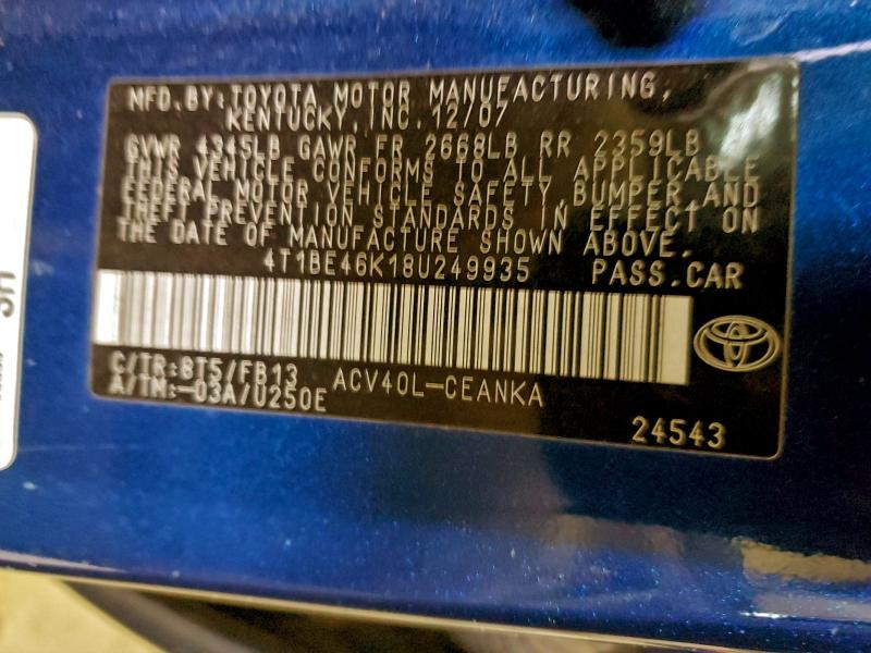 2008 TOYOTA CAMRY CE #3312348772