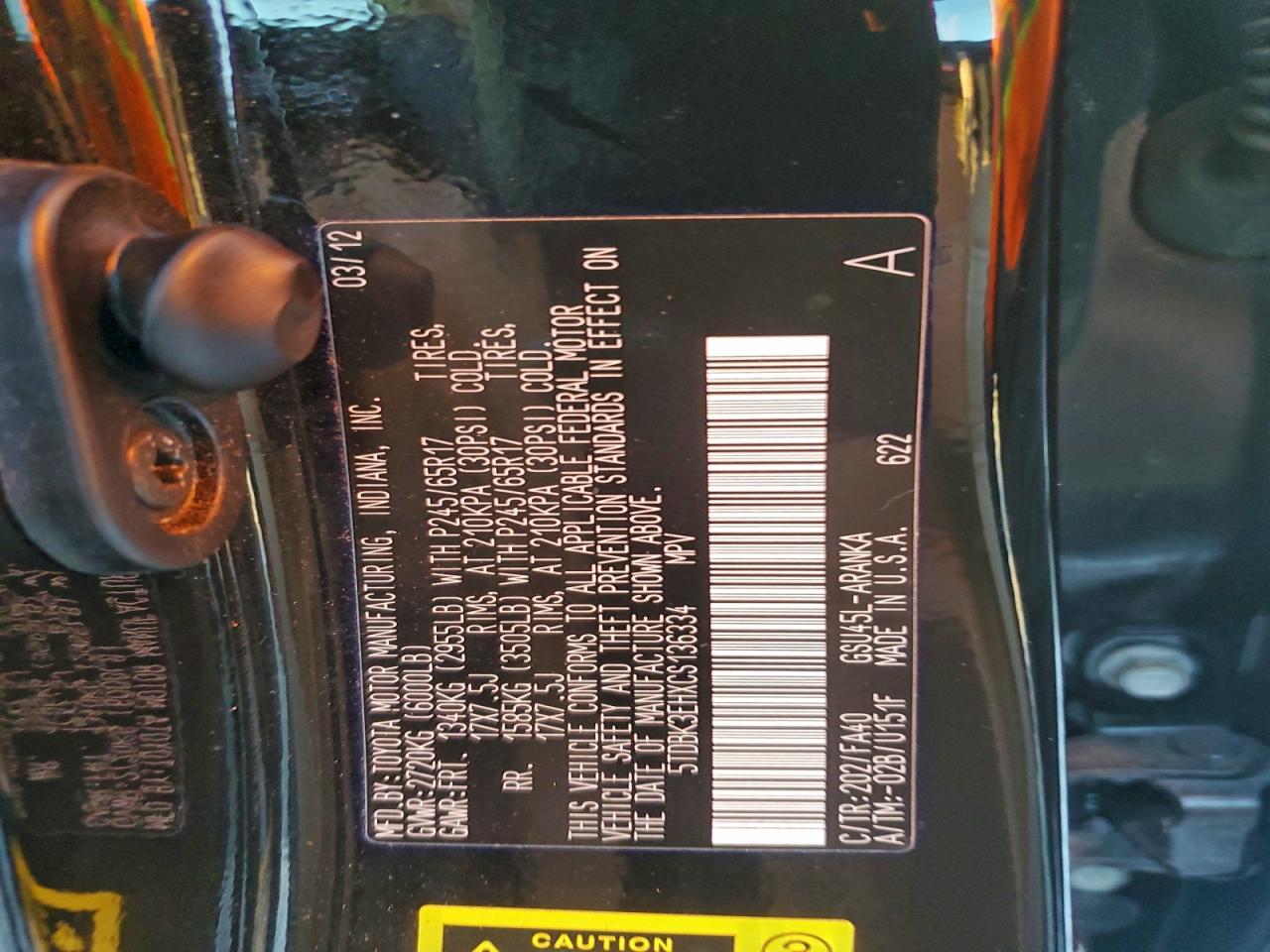 Lot #3316737402 2012 TOYOTA HIGHLANDER