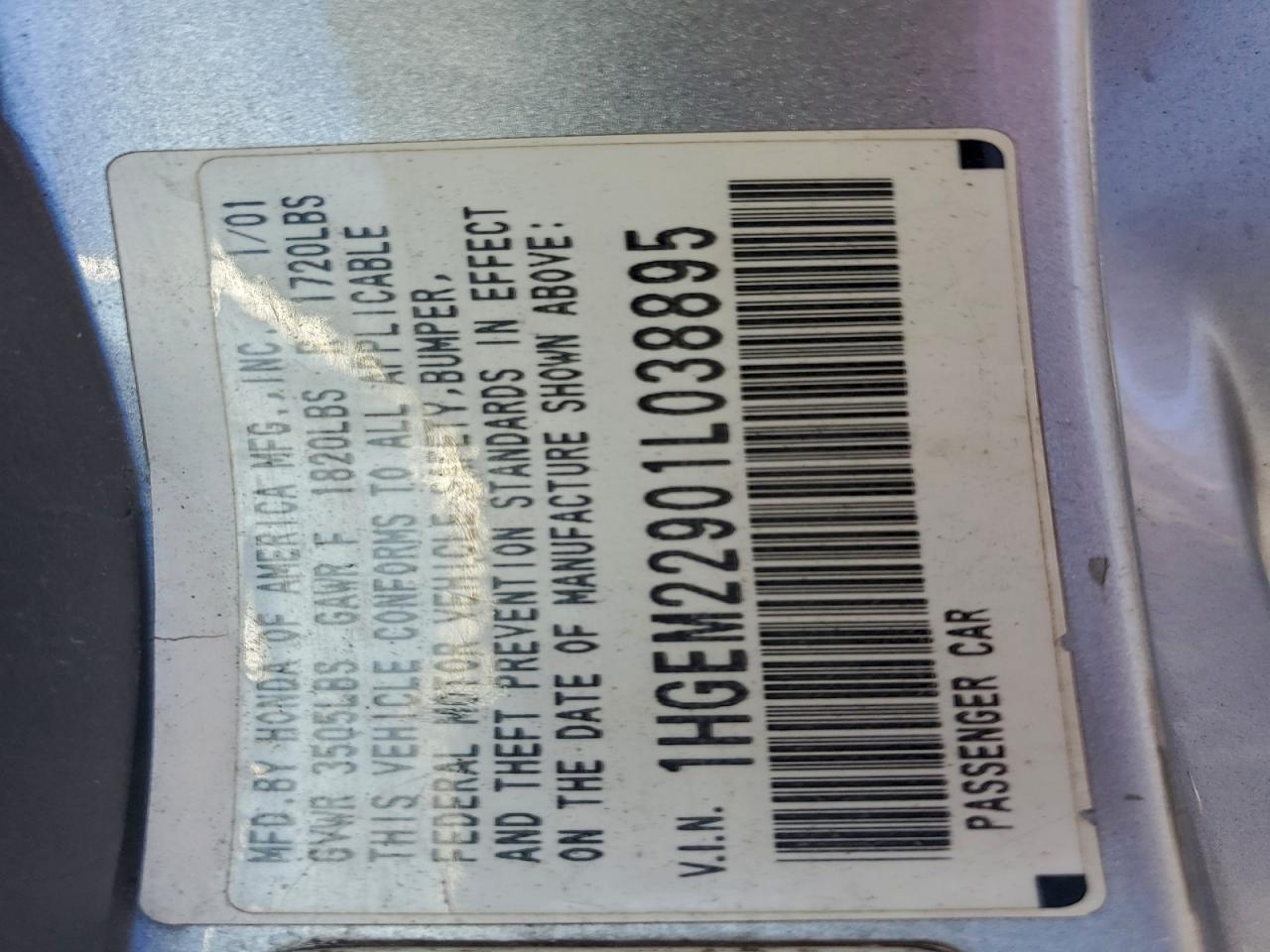 Lot #3316737407 2001 HONDA CIVIC SI