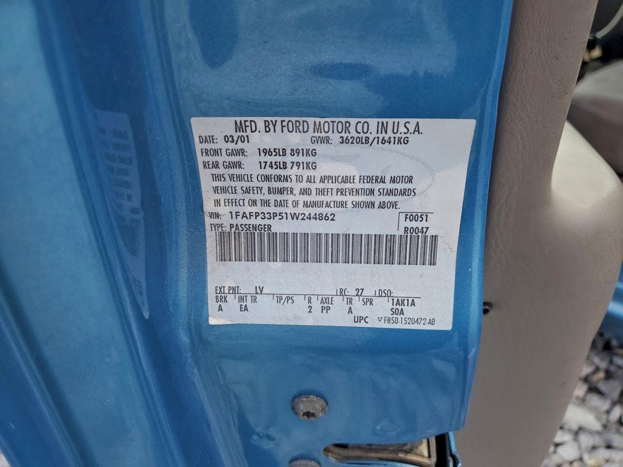 Lot #3302913086 2001 FORD FOCUS LX