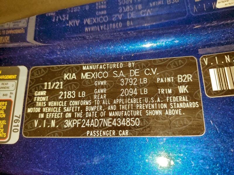 2022 KIA FORTE FE #3310385007