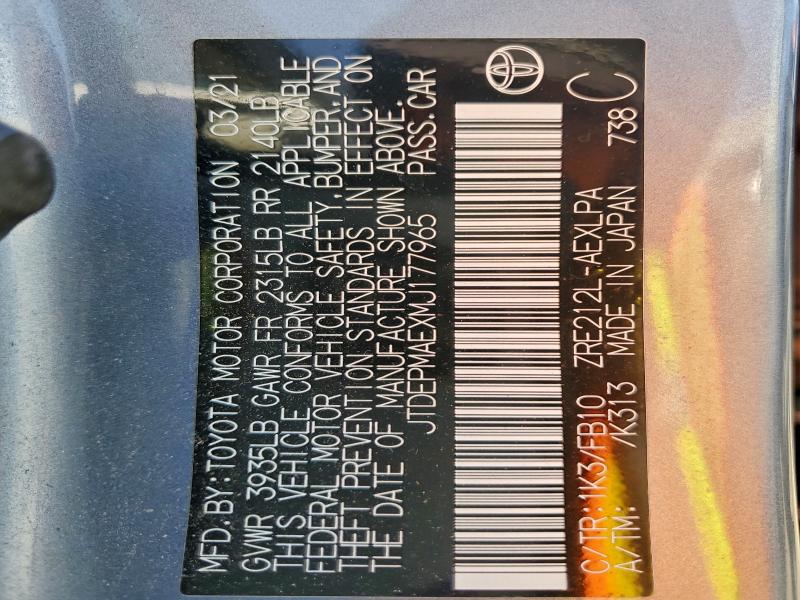 2021 TOYOTA COROLLA LE #3318973954