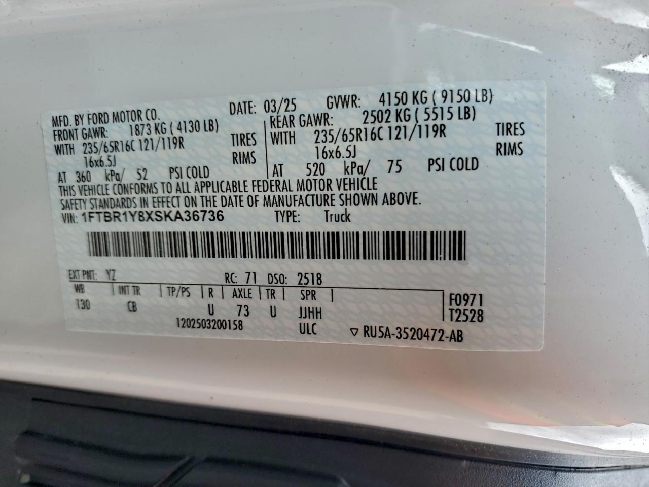 Lot #3303597938 2025 FORD TRANSIT T-