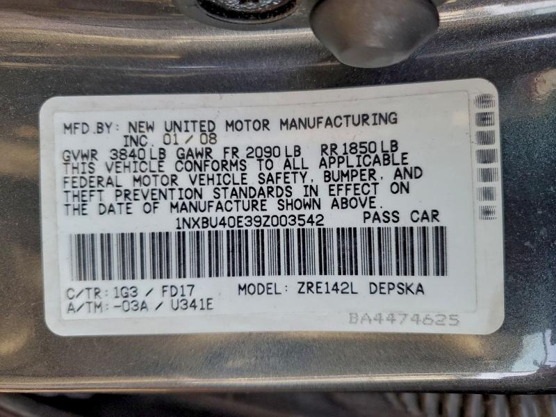 2009 TOYOTA COROLLA BA #3303843537