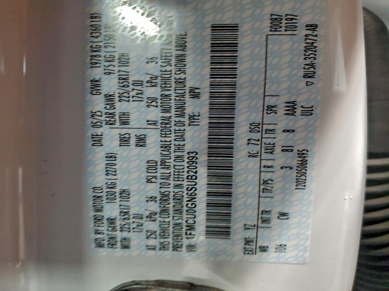 Lot #3313224239 2025 FORD ESCAPE ACT