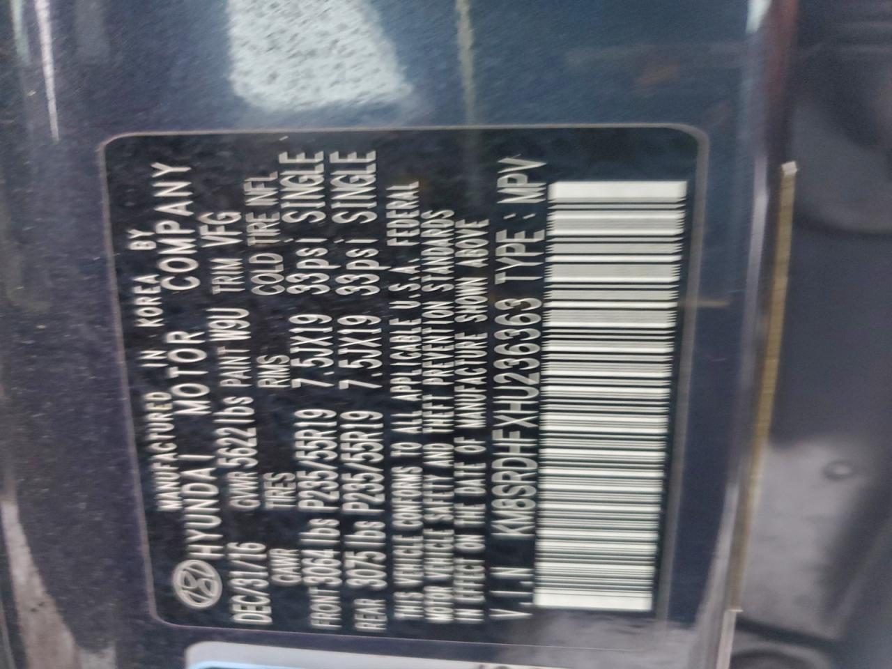 Lot #3308237202 2017 HYUNDAI SANTA FE S