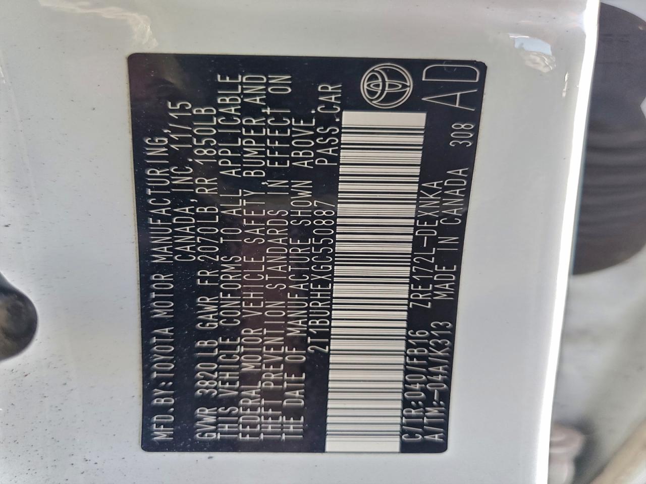 Lot #3304602440 2016 TOYOTA COROLLA L