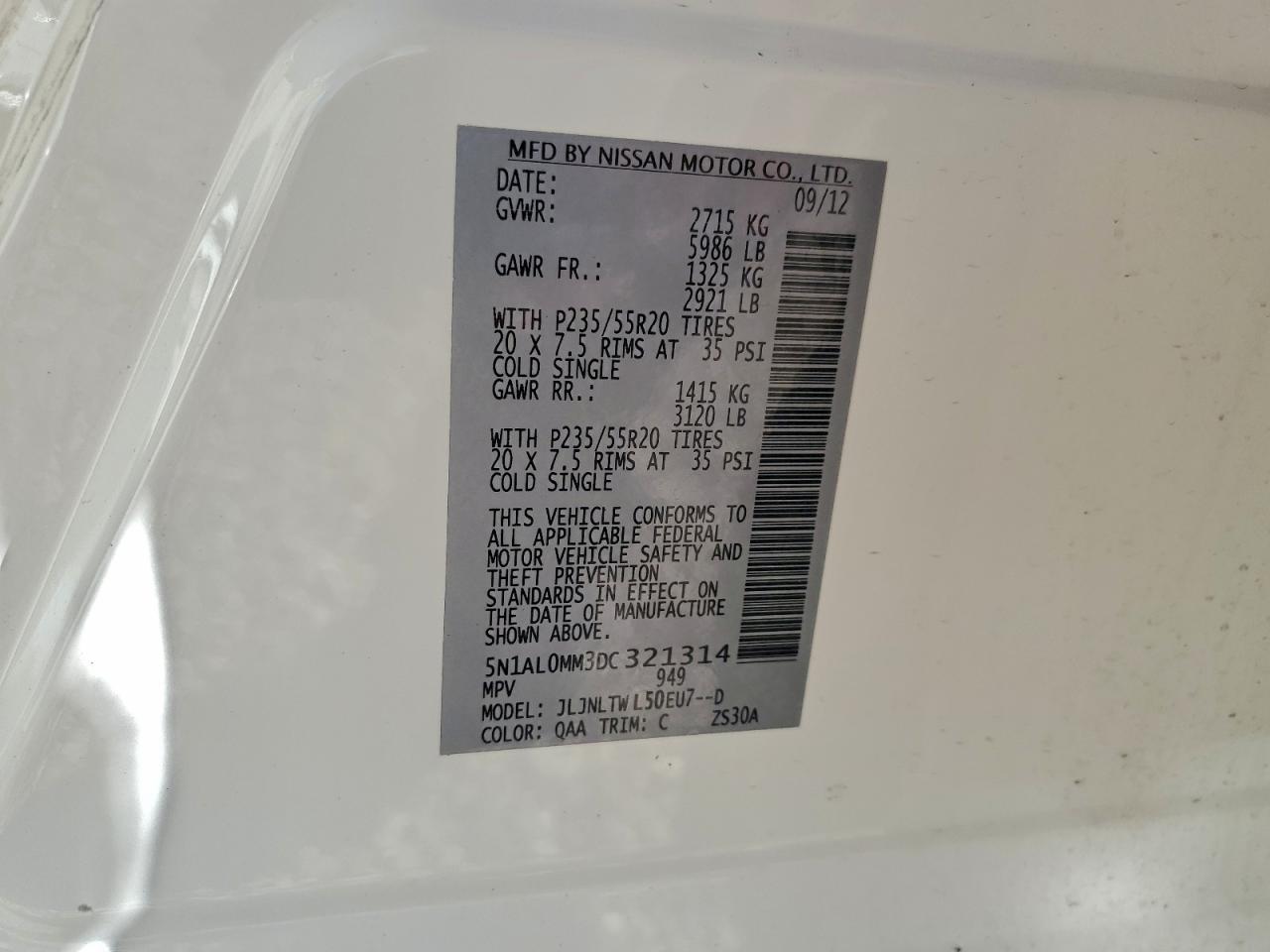 Lot #3310375951 2013 INFINITI JX35