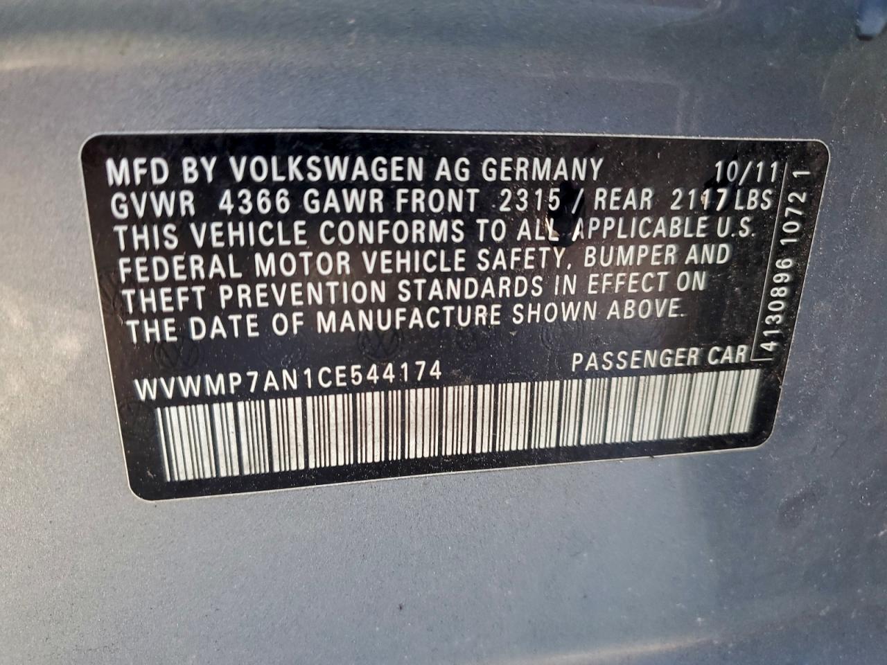 Lot #3311464241 2012 VOLKSWAGEN CC SPORT