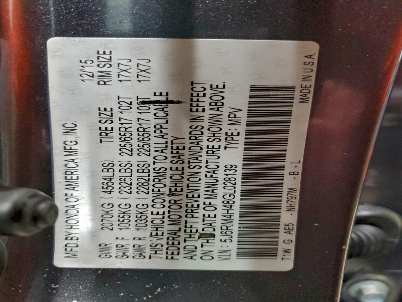 Lot #3310372953 2016 HONDA CR-V SE