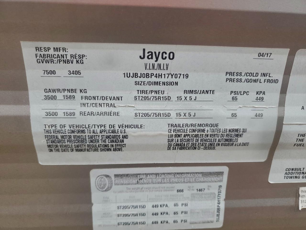 Lot #3319007315 2017 JAYCO JAY FLIGHT