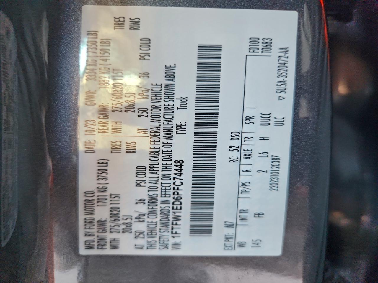 Lot #3315554779 2023 FORD F150 SUPER