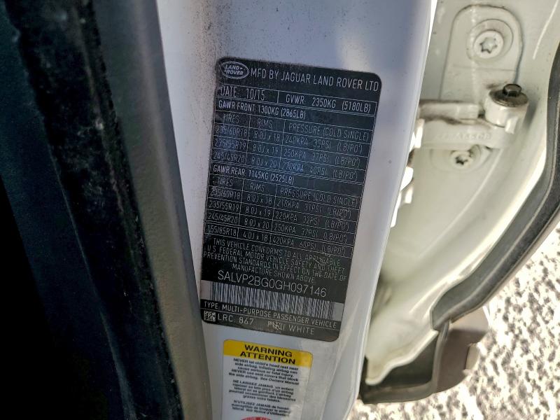 2016 LAND ROVER RANGE ROVE #3305562099