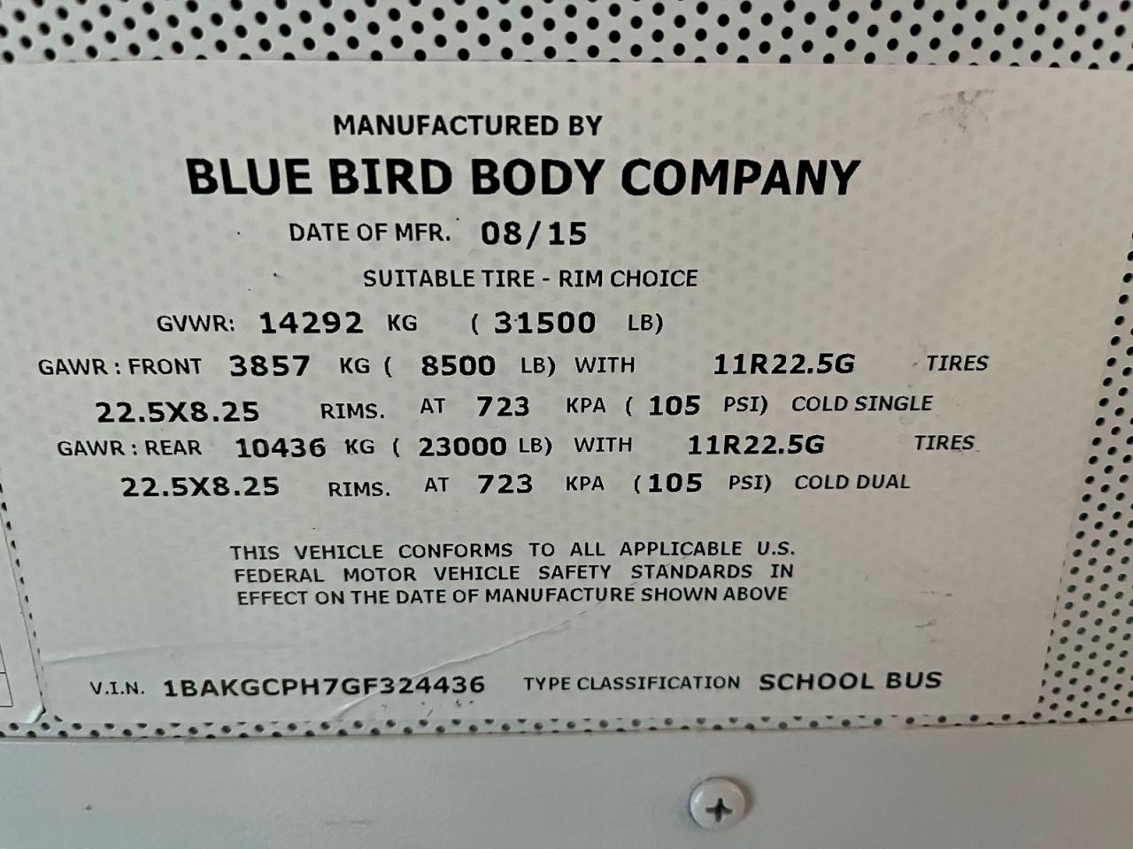 Lot #3313431932 2016 BLUE BIRD SCHOOL BUS