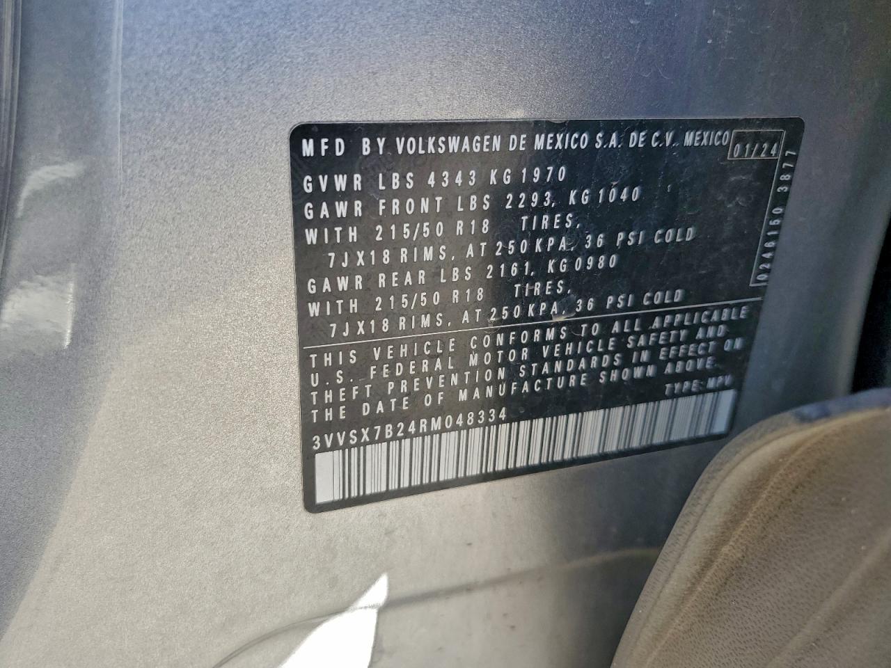 Lot #3317781065 2024 VOLKSWAGEN TAOS SE