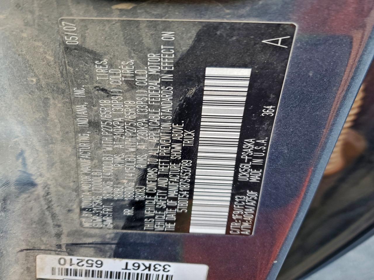 Lot #3316093228 2007 TOYOTA TUNDRA CRE