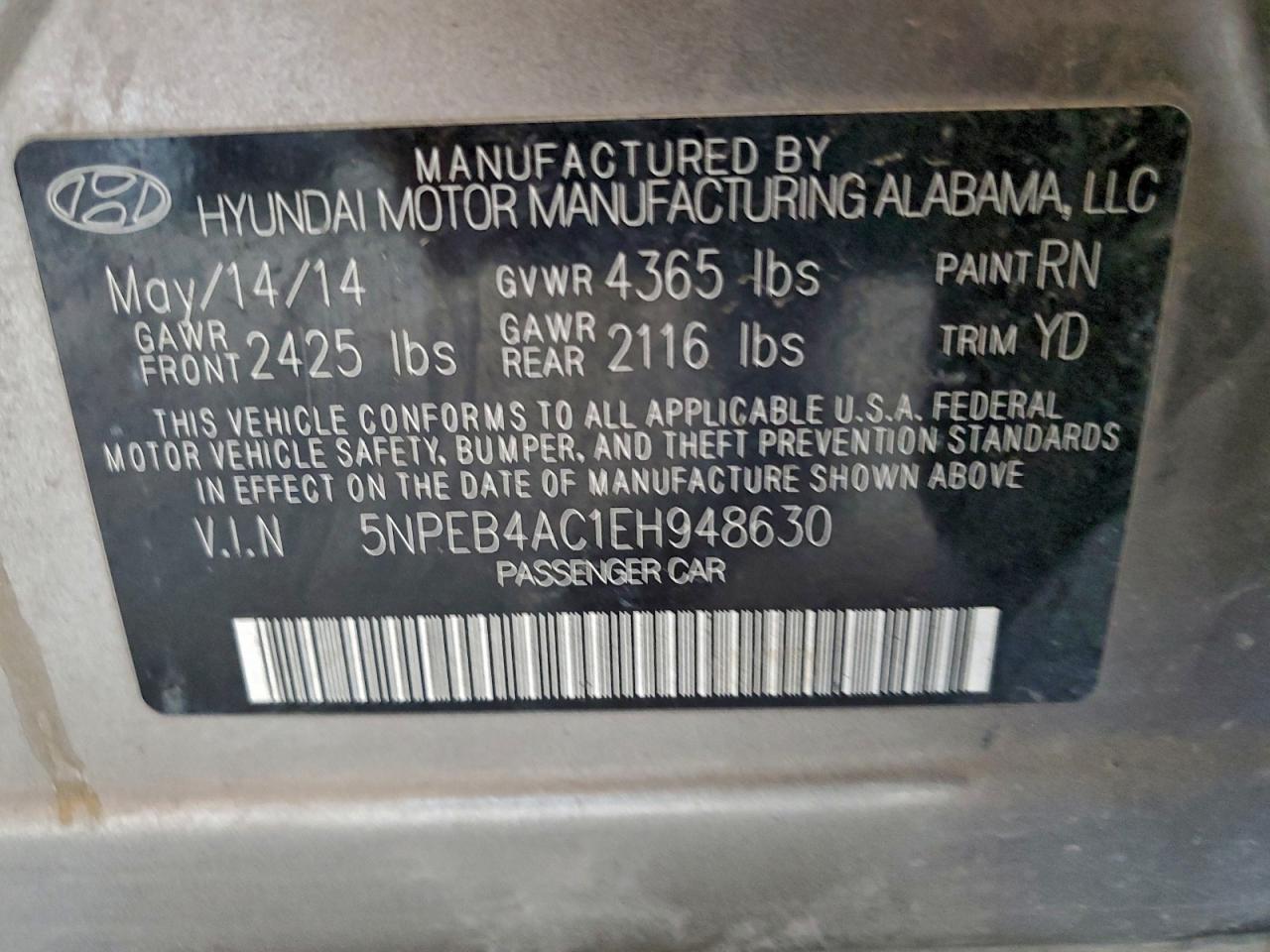 Lot #3317061009 2014 HYUNDAI SONATA GLS