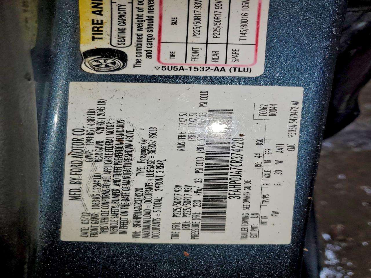 Lot #3311581791 2012 FORD FUSION SEL