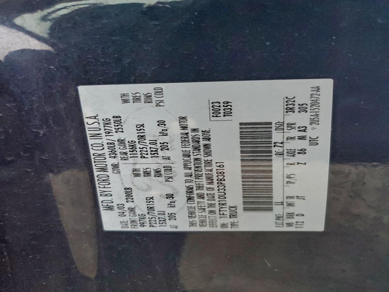 Lot #3309648949 2003 FORD RANGER