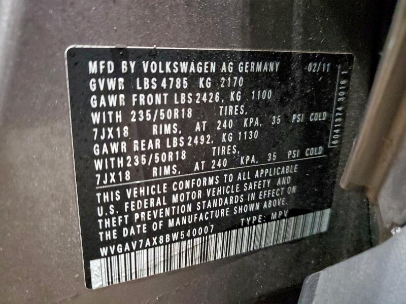 2011 VOLKSWAGEN TIGUAN S #3302909060