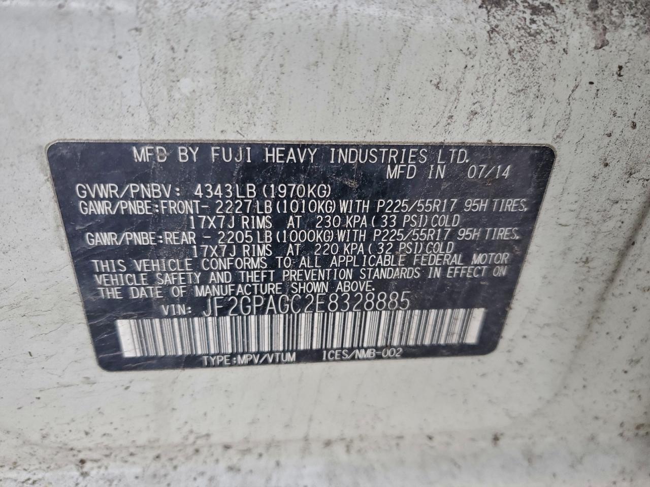 Lot #3308297161 2014 SUBARU XV CROSSTR