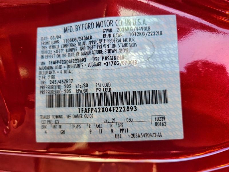 2004 FORD MUSTANG GT #3311650226