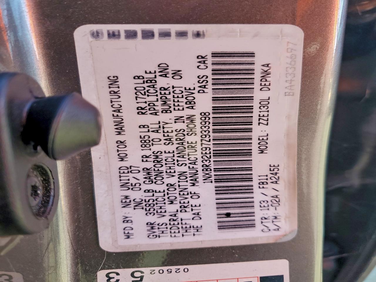 Lot #3312733198 2007 TOYOTA COROLLA CE