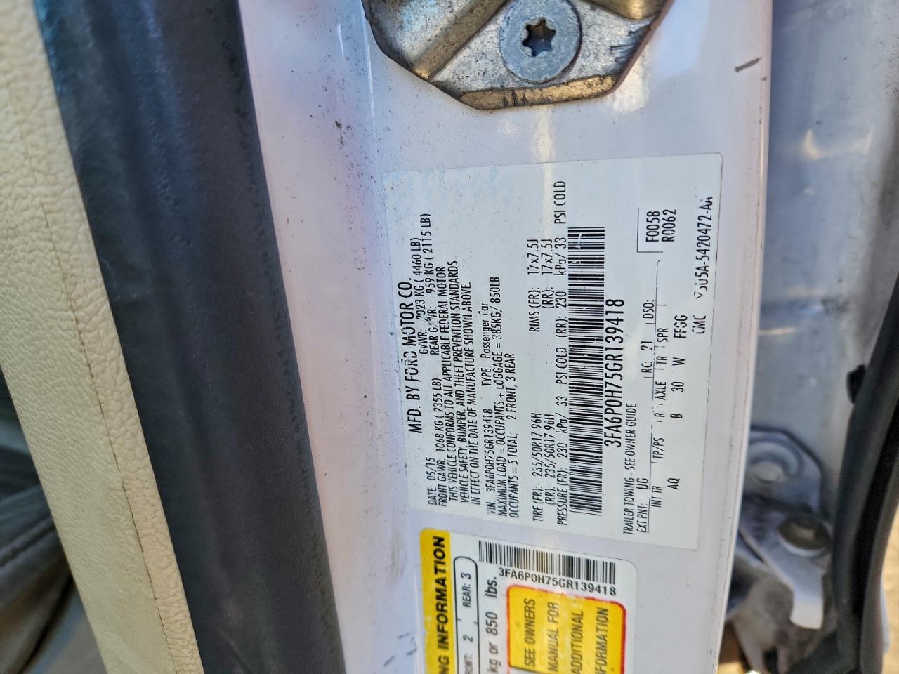 Lot #3312423689 2016 FORD FUSION SE