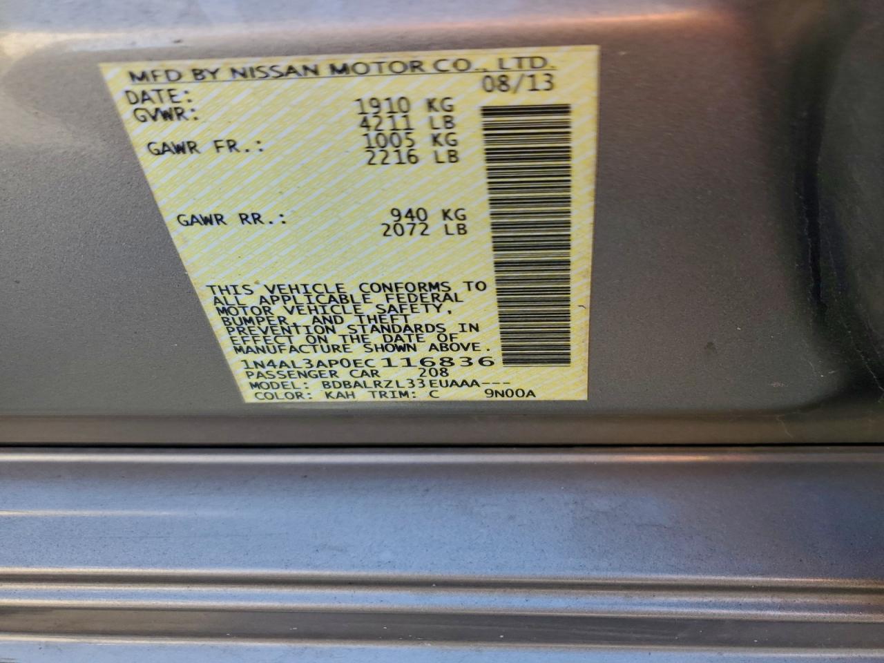 Lot #3315984195 2014 NISSAN ALTIMA 2.5