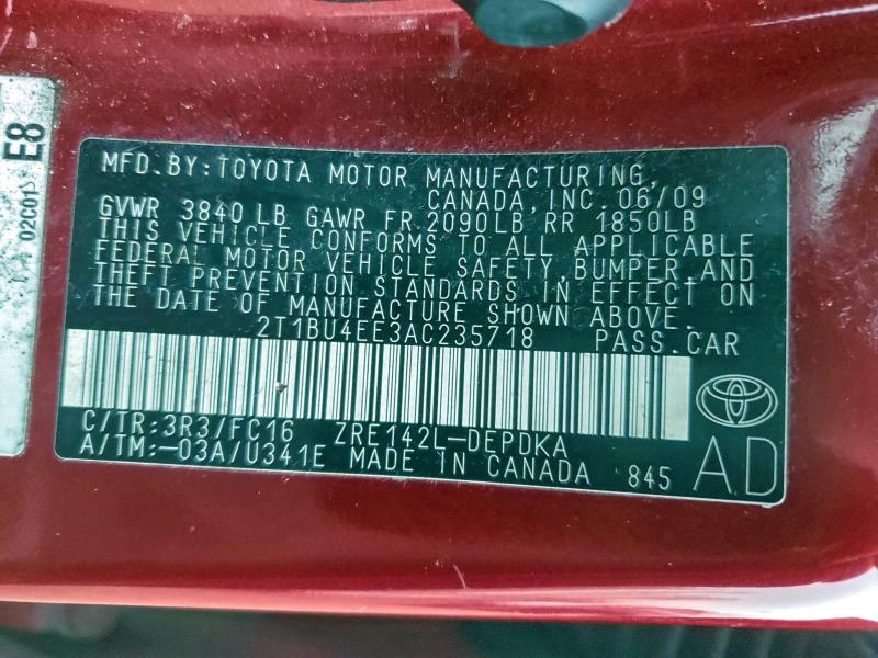2010 TOYOTA COROLLA BA #3312423671