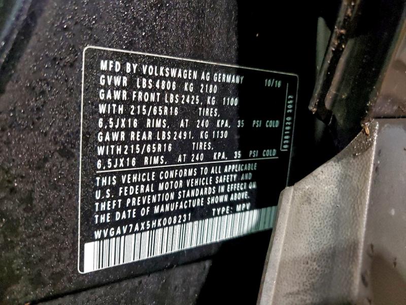 2017 VOLKSWAGEN TIGUAN S #3305352313