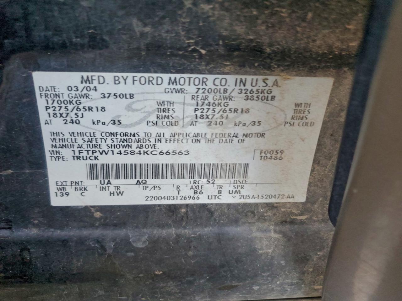 Lot #3317104992 2004 FORD F150 SUPER