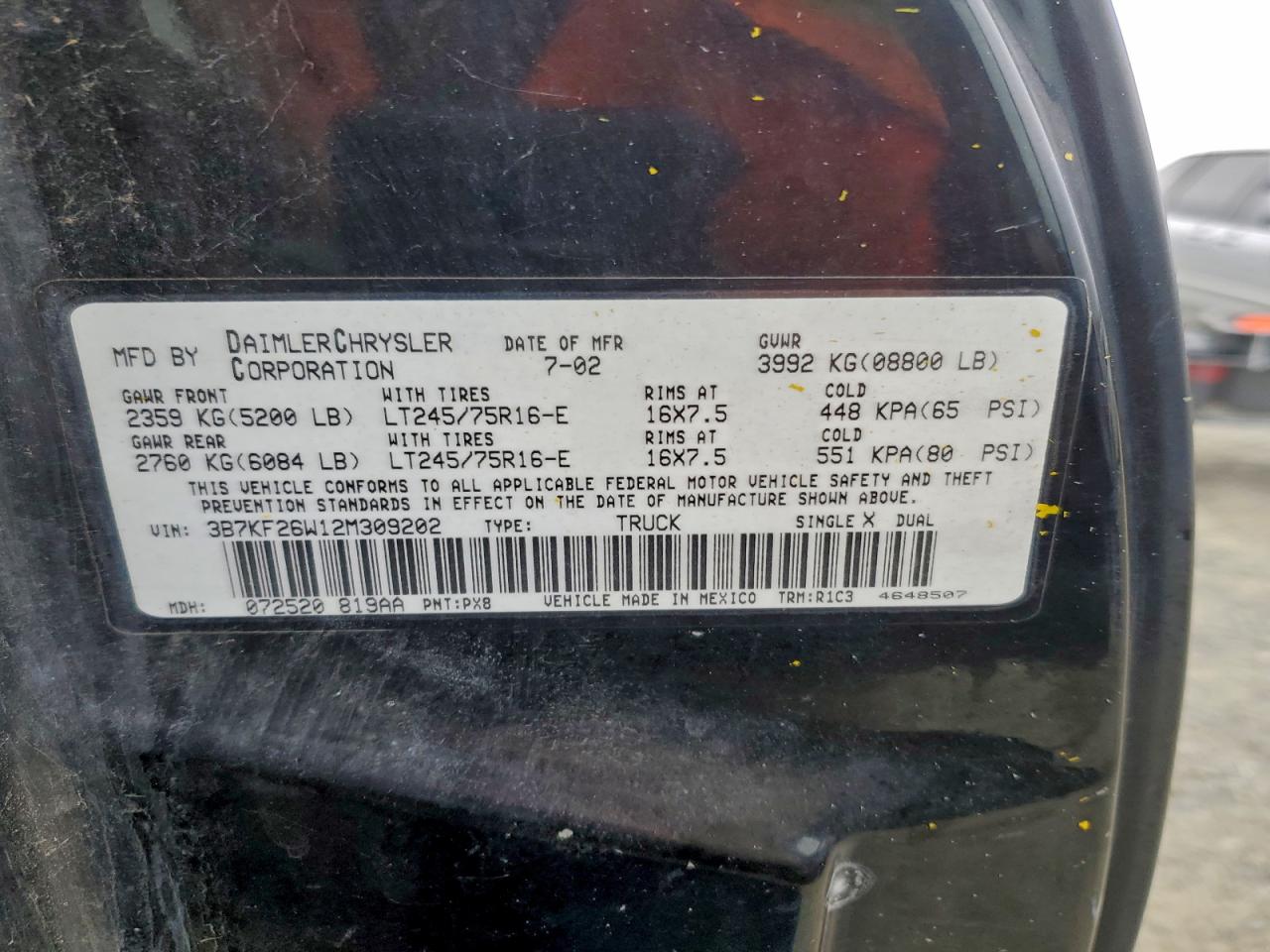 Lot #3309280619 2002 DODGE RAM 2500