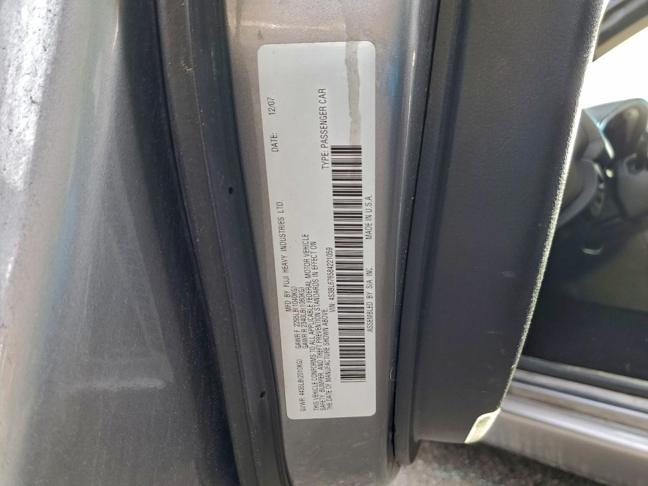 Lot #3318871933 2008 SUBARU LEGACY GT