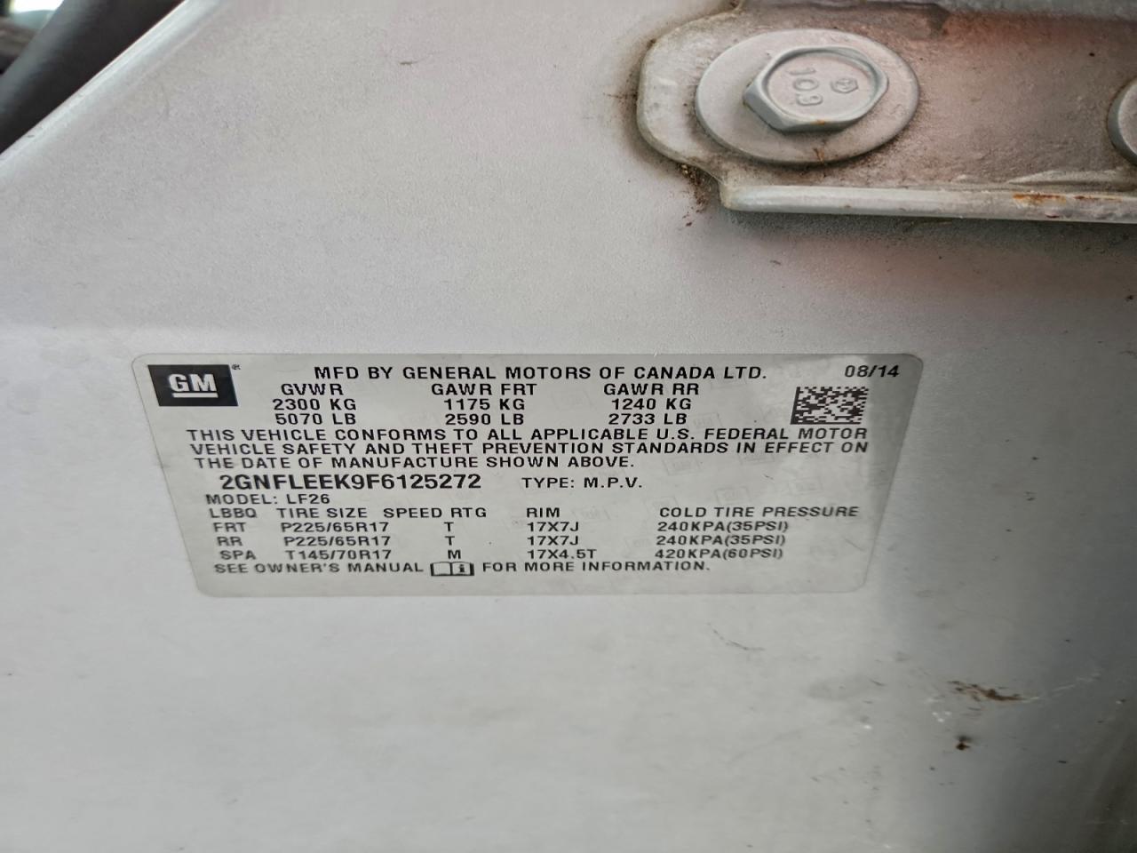 Lot #3316024799 2015 CHEVROLET EQUINOX LS