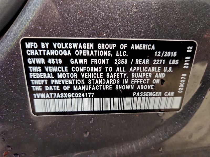 2016 VOLKSWAGEN PASSAT S #3303803445