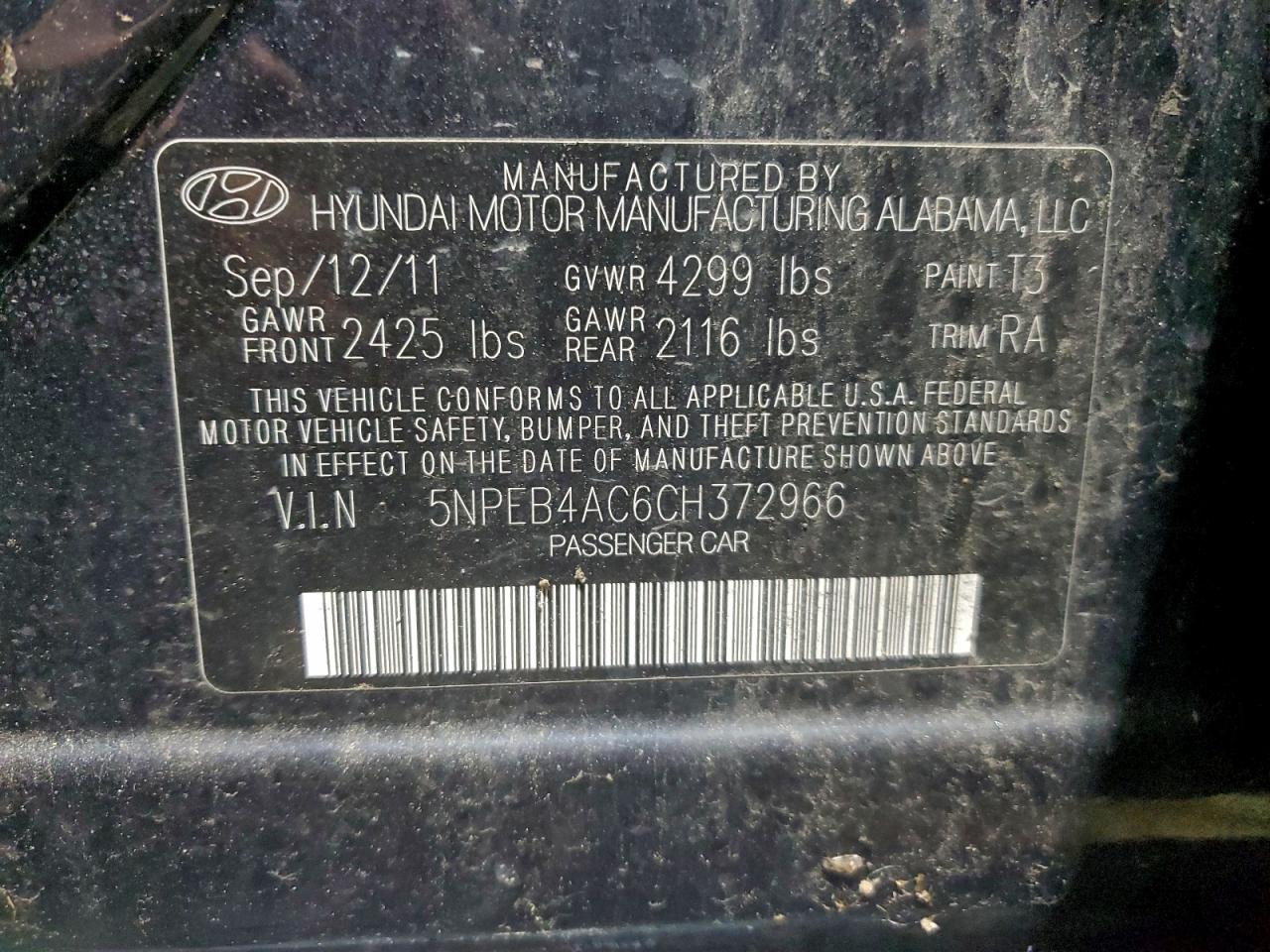 Lot #3302715031 2012 HYUNDAI SONATA GLS