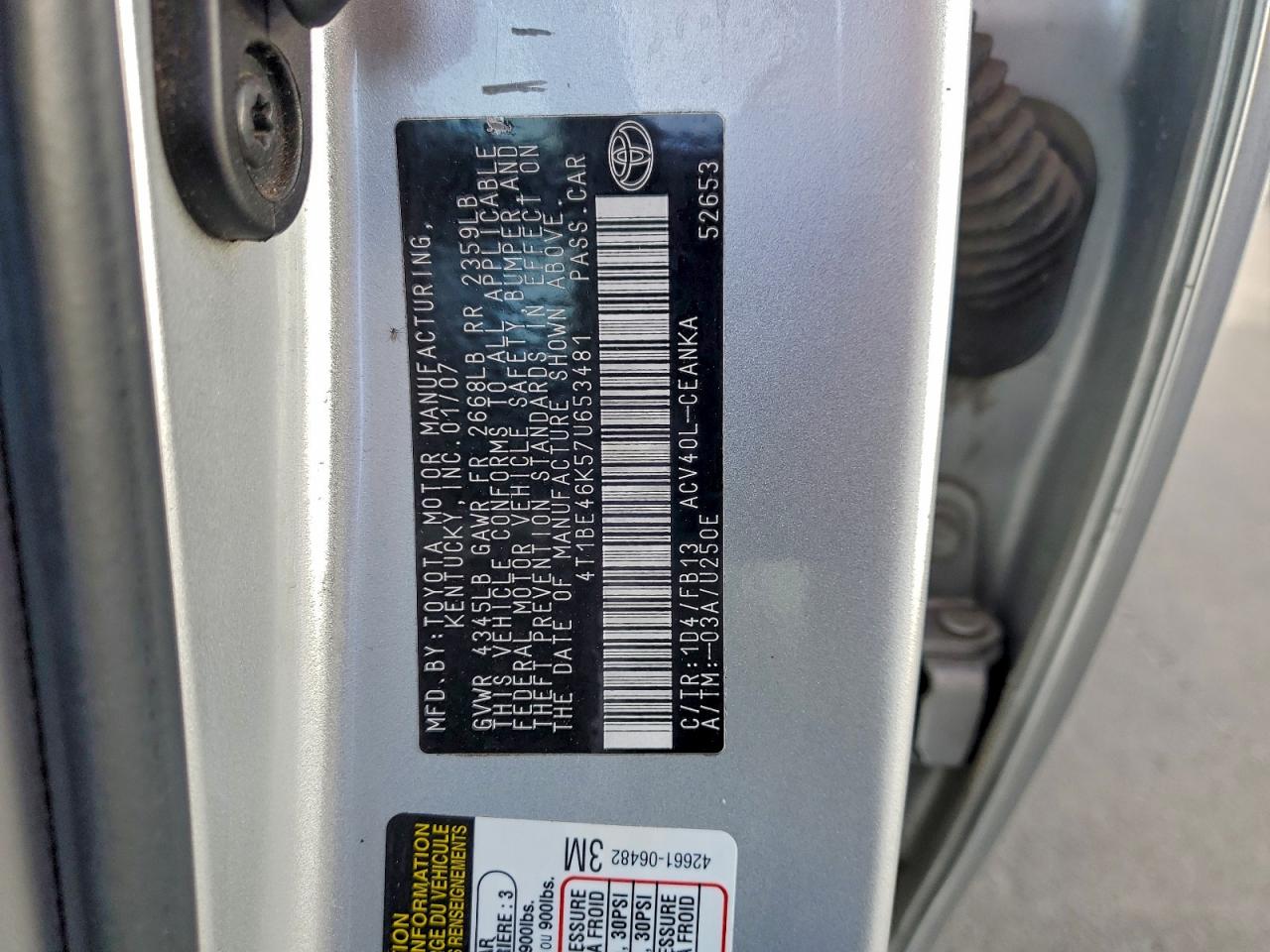 Lot #3312251868 2007 TOYOTA CAMRY CE