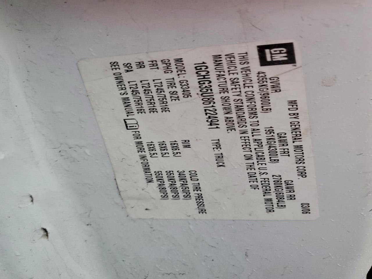 Lot #3308445329 2006 CHEVROLET EXPRESS G3