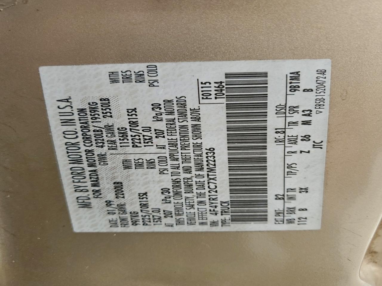 Lot #3301660684 1999 MAZDA B2500