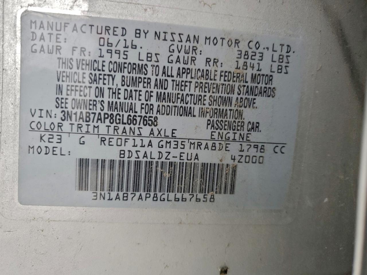 Lot #3301748329 2016 NISSAN SENTRA S