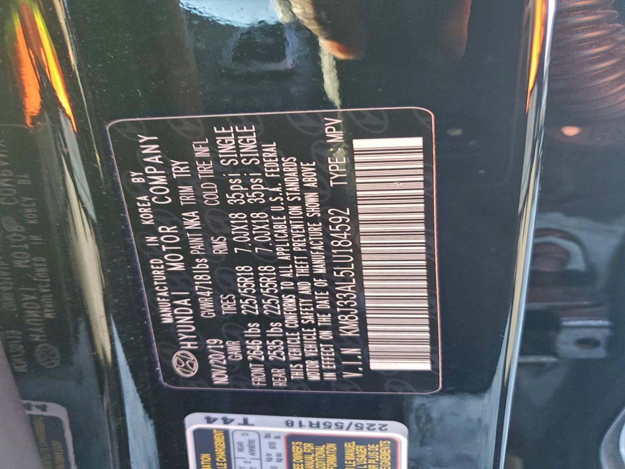 Lot #3312332771 2020 HYUNDAI TUCSON LIM