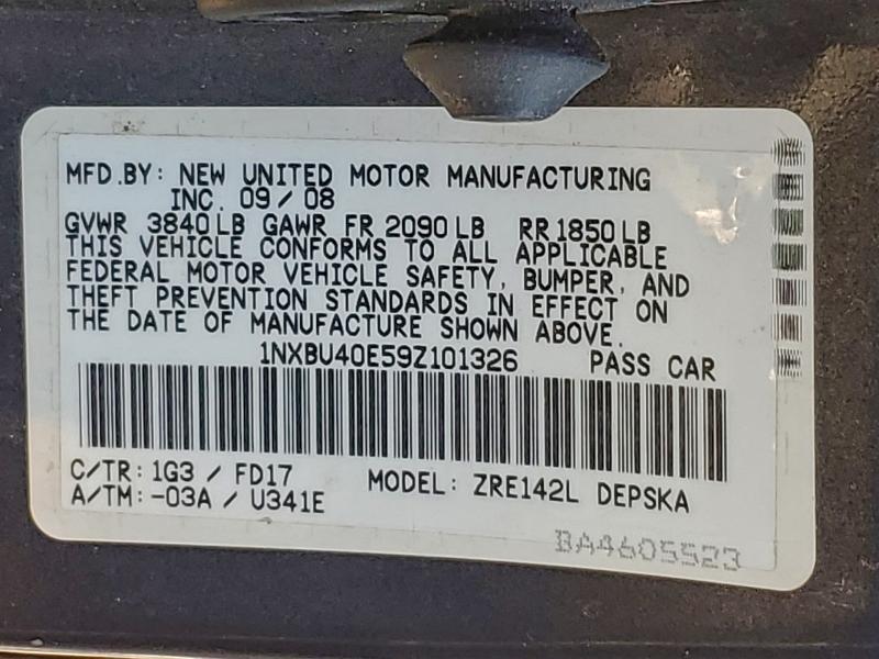 2009 TOYOTA COROLLA BA #3311912681