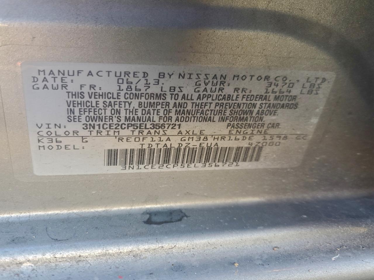 Lot #3315888162 2014 NISSAN VERSA NOTE