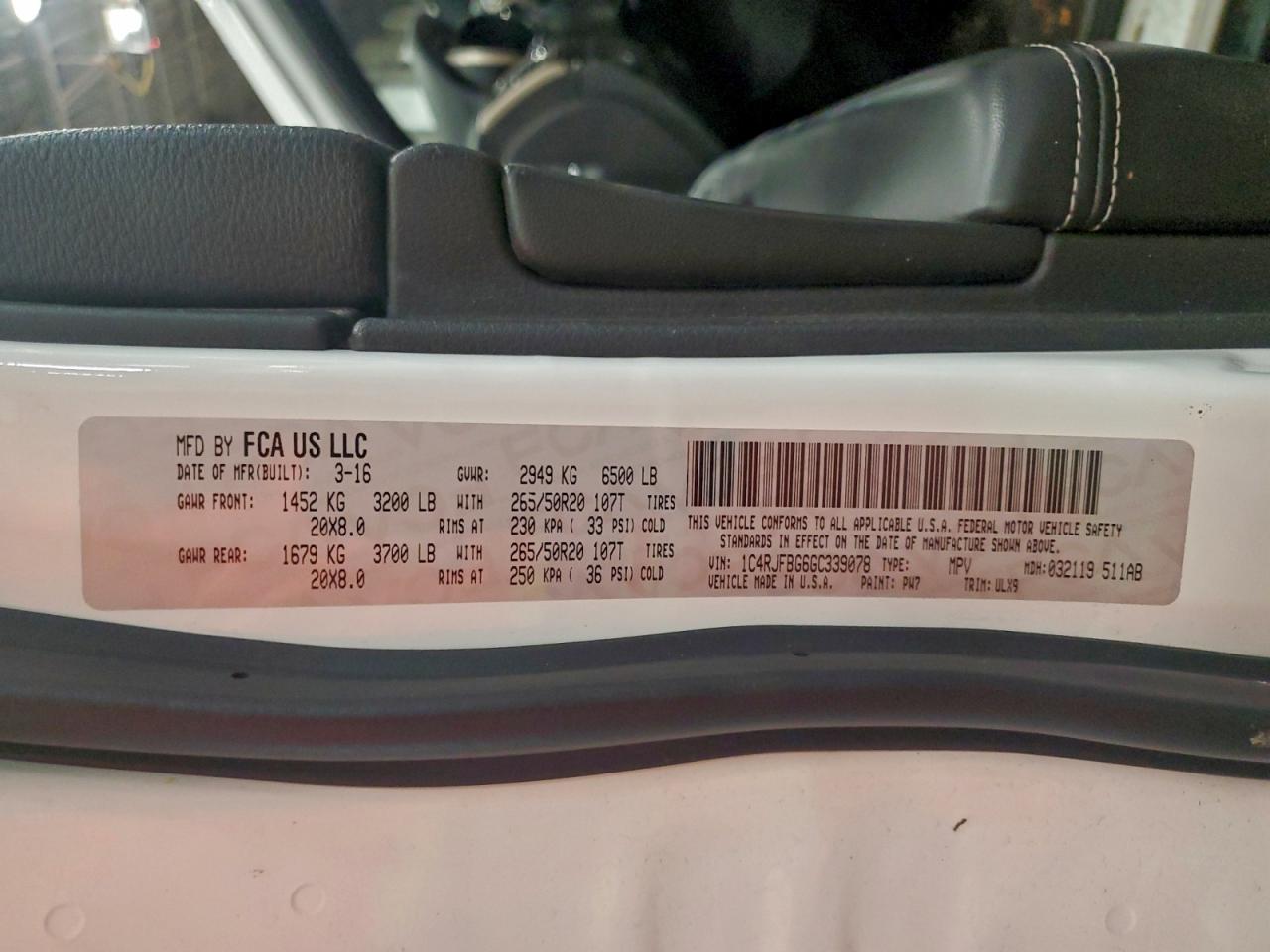 Lot #3315897096 2016 JEEP GRAND CHER